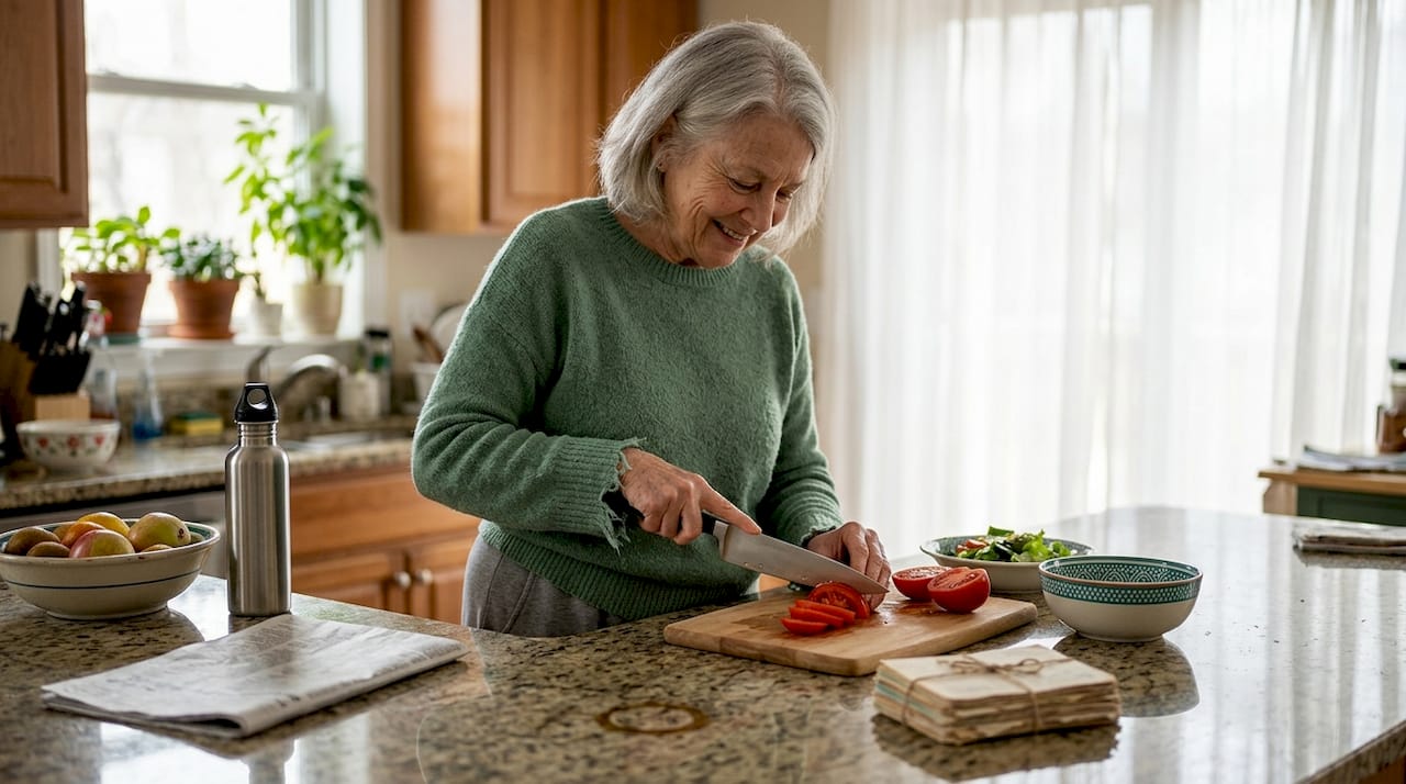 Senior woman preparing a salad